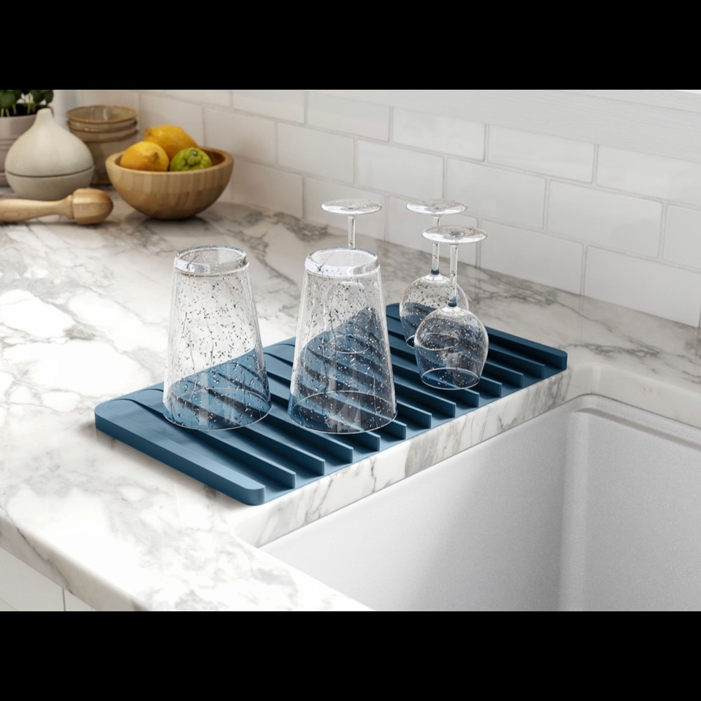 Kraus Self-Draining Silicone Drying Mat Cyan Blue 14-3/4" x 8-1/8" x 1/2" New